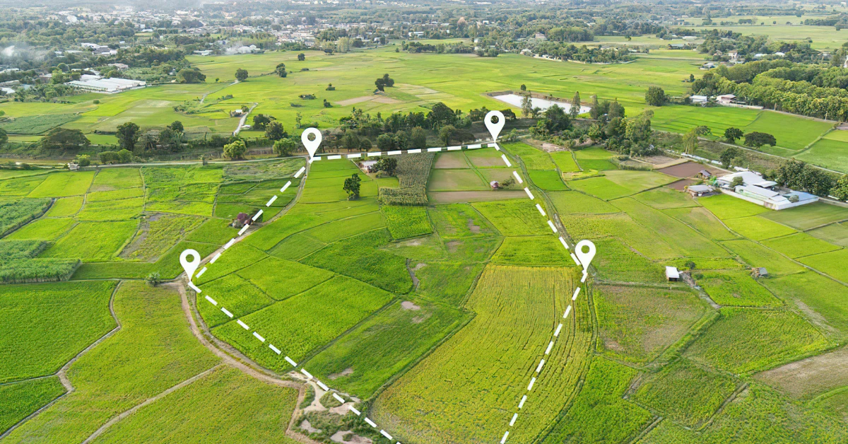 Aerial view of a 5-acre land lot