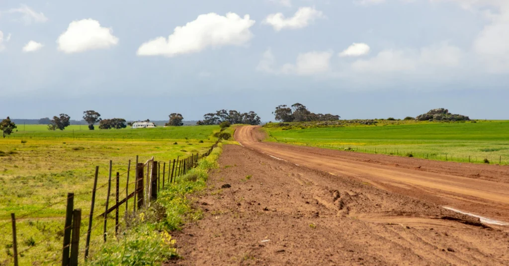 Fenced property boundary on rural land