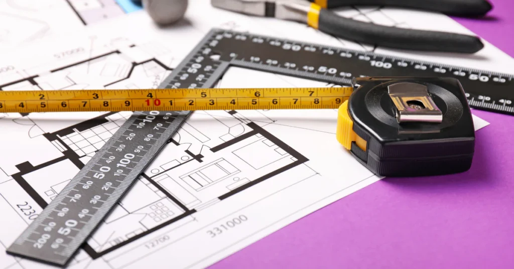 Close-up of ruler and tape measure calculation