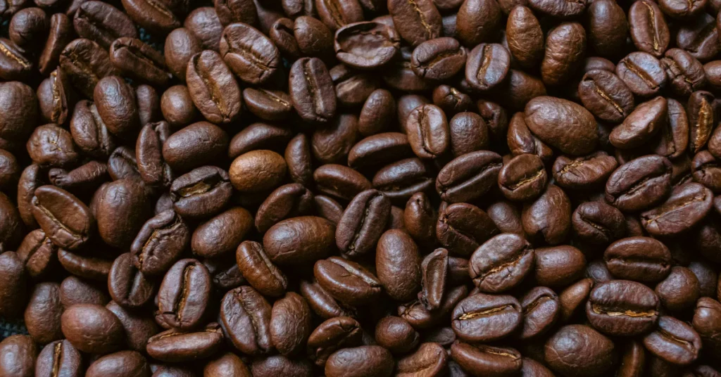 Close-up of roasted coffee beans, each about 1 cm long