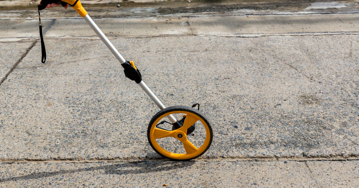 Measuring wheel on pavement used to measure distance